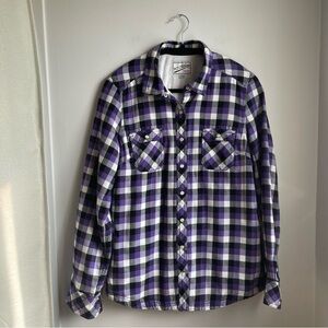Purple&Black Plaid Sherpa-line Shacket Jacket w/Pearl Snap Buttons size M
